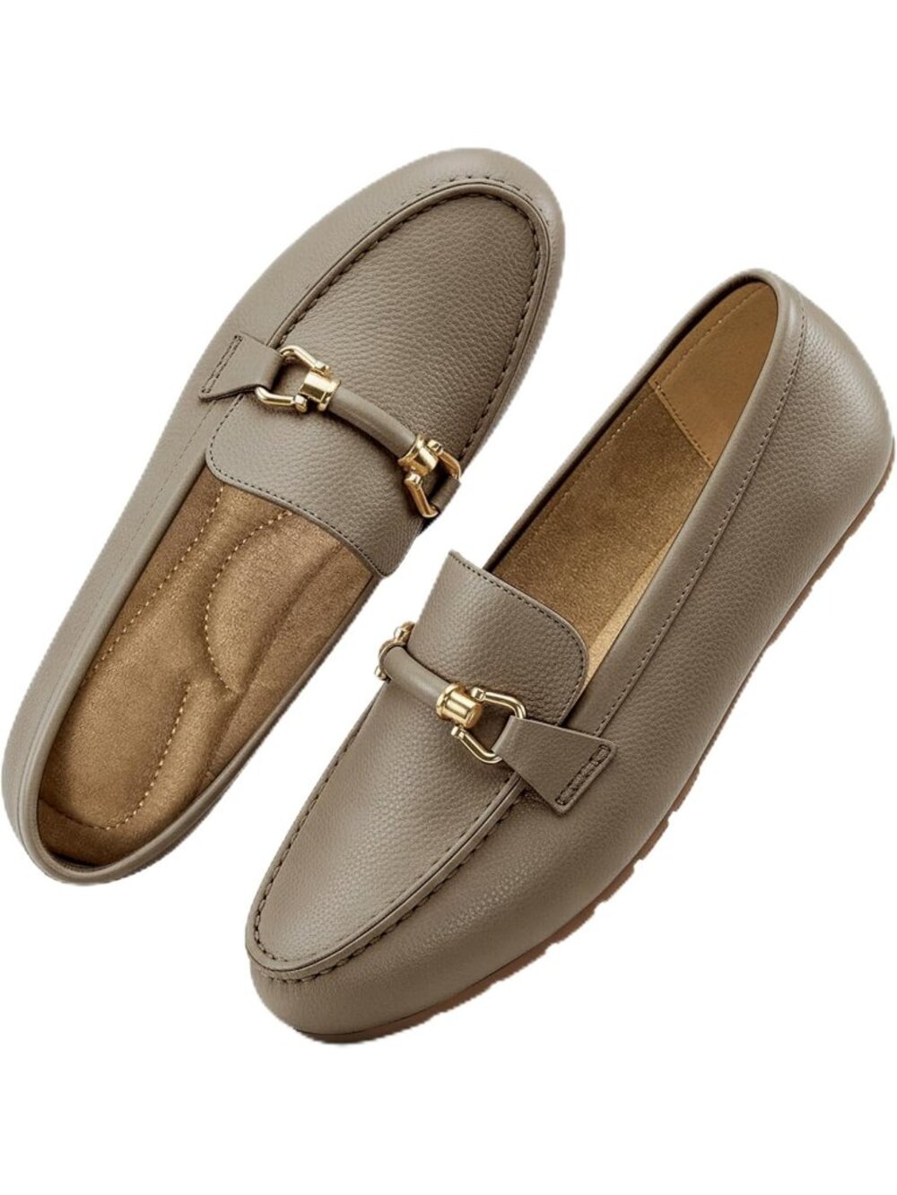 Women's Grey Faux Leather Comfortable Casual Moccasins Flexible Flats Shoes